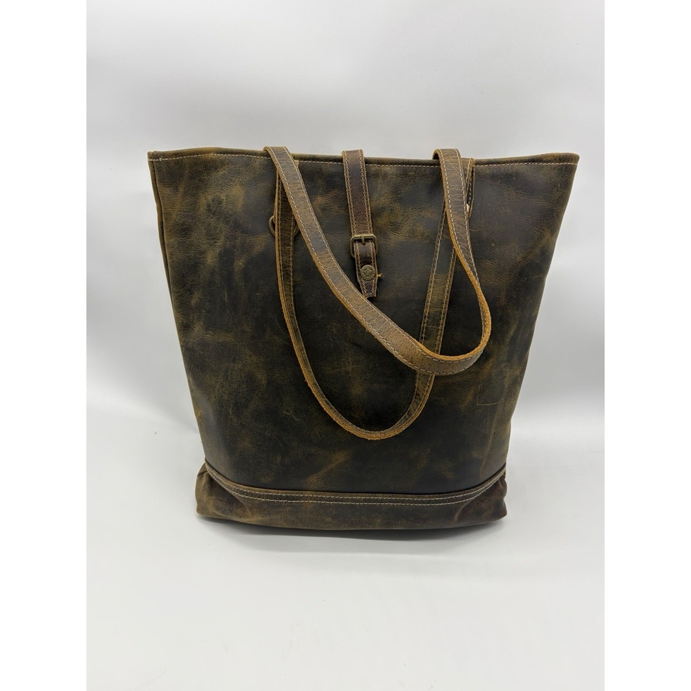 Myra Bag "Fleece" Distressed Brown Large Leather Tote Bag Purse